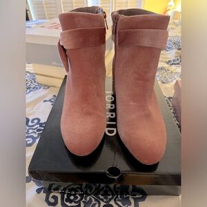 Pink Suede Ankle Booties-Wide